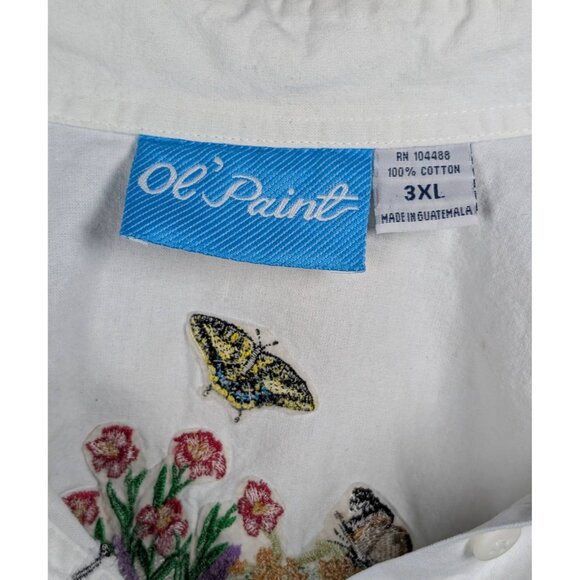 Ol’ Paint Butterfly Embroidered Artist Shirt Size 3XL Distressed Button Up READ - Picture 3 of 5